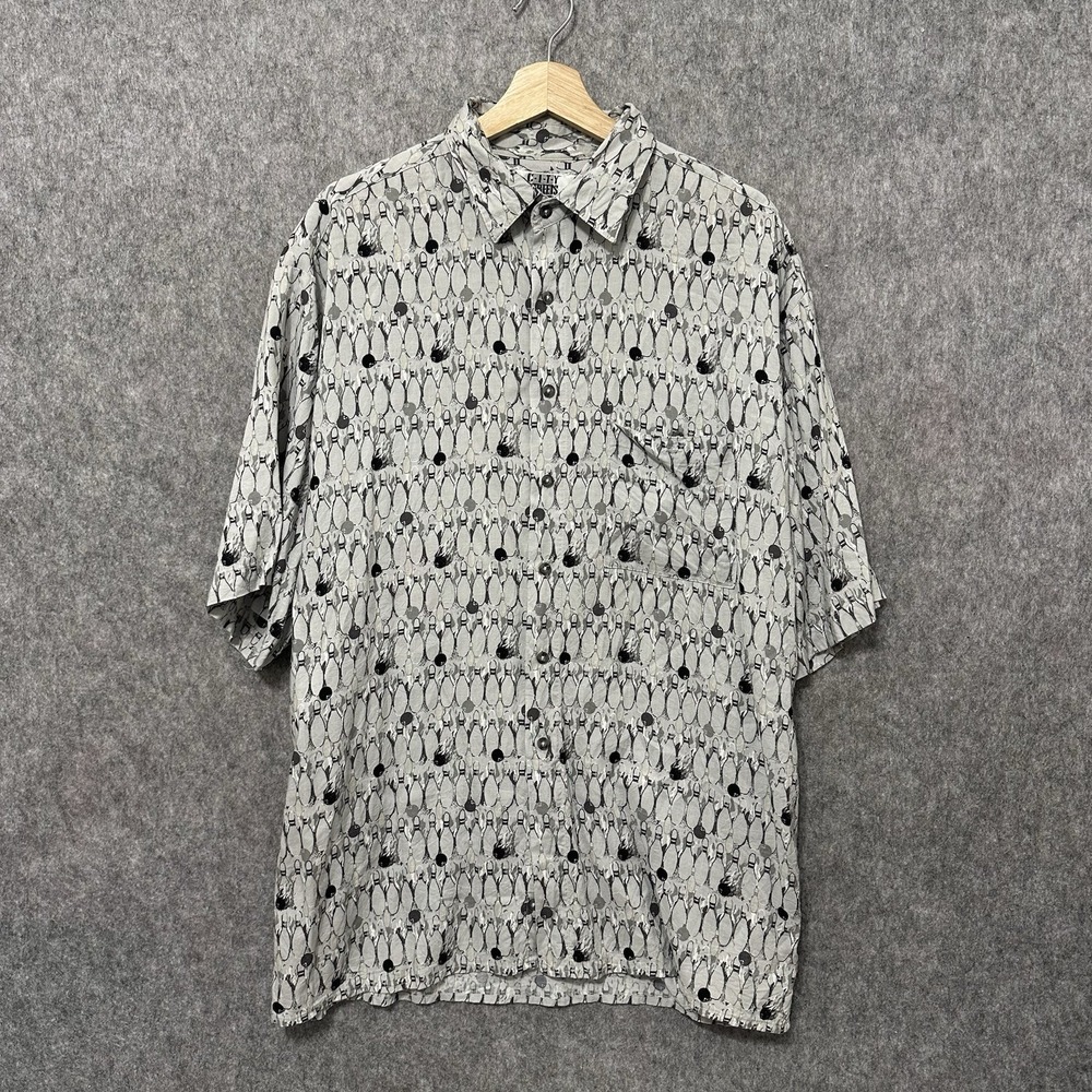Vintage City Streets Shirt Mens Sz L‎ Bowling Pin Novelty Rayon Korea 90s Retro